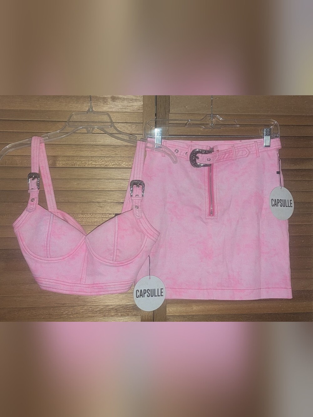🔥Hot🔥Capsulle Pink Two-Piece Crop Top and Mini Skirt Set